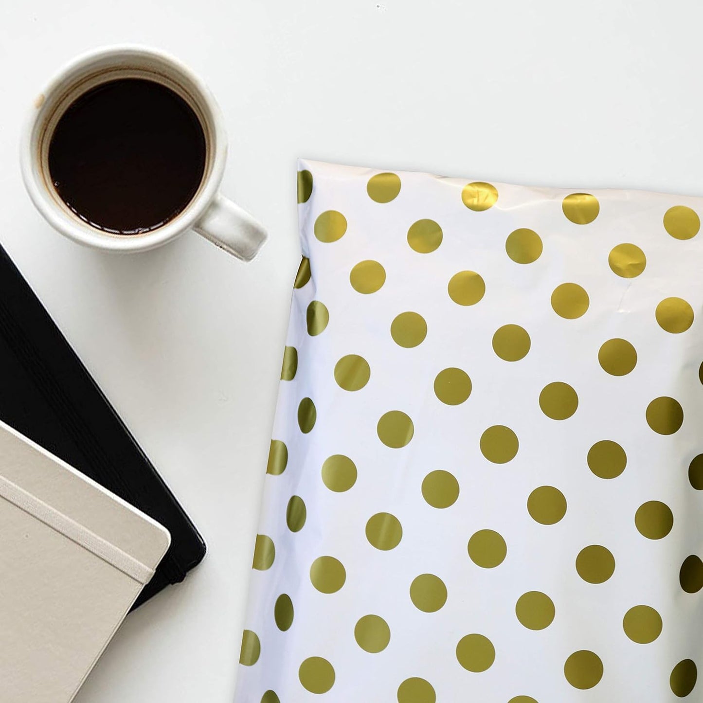 Pack It Chic - 10X13 (100 Pack) Gold Polka Dot Poly Mailer Envelope Plastic Custom Mailing & Shipping Bags - Self Seal