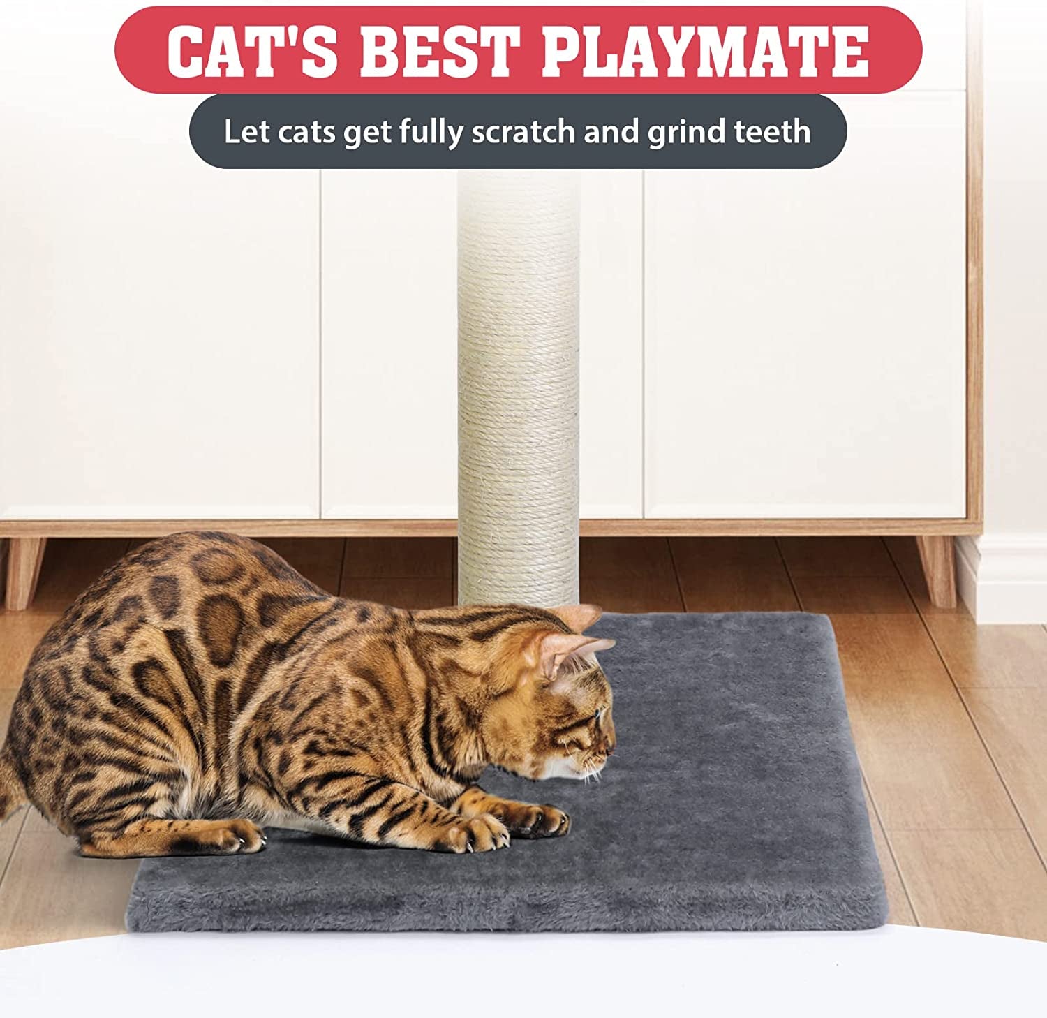 Petellow 31'' Tall Cat Scratching Post - Cat Claw Scratcher with Hanging Ball - Scratching Posts for Indoor Large Cats - Durable Stable Cat Furniture with Sisal Rope - Cat Scratch Post-Grey