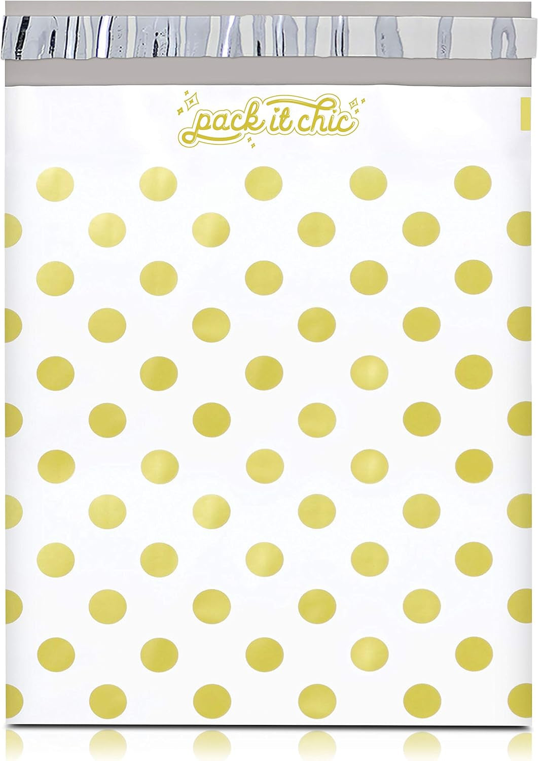 Pack It Chic - 10X13 (100 Pack) Gold Polka Dot Poly Mailer Envelope Plastic Custom Mailing & Shipping Bags - Self Seal