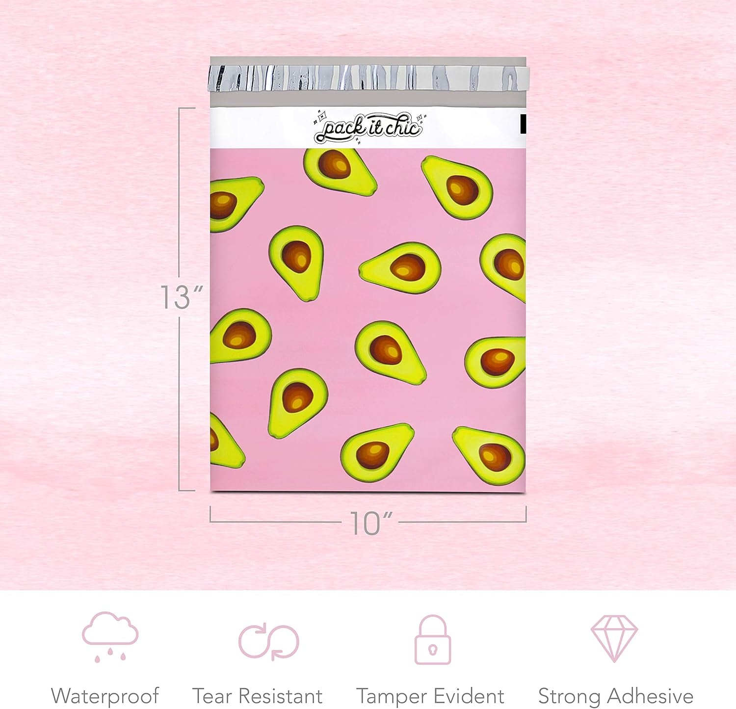 Pack It Chic - 10X13 (100 Pack) California Avocados Poly Mailer Envelope Plastic Custom Mailing & Shipping Bags - Self Seal