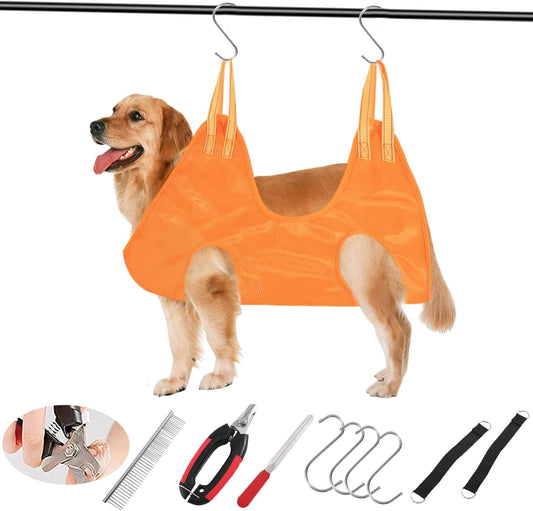 Hearyoo Pet Grooming Hammock Harness,Breathable Dog Hammock Restraint Bag for Pet,Dog Holder for Grooming,Pet Supplies Kit,With 4 Hooks ,Nail Trimmer, Pet Comb, Nail File for Pet Bathing