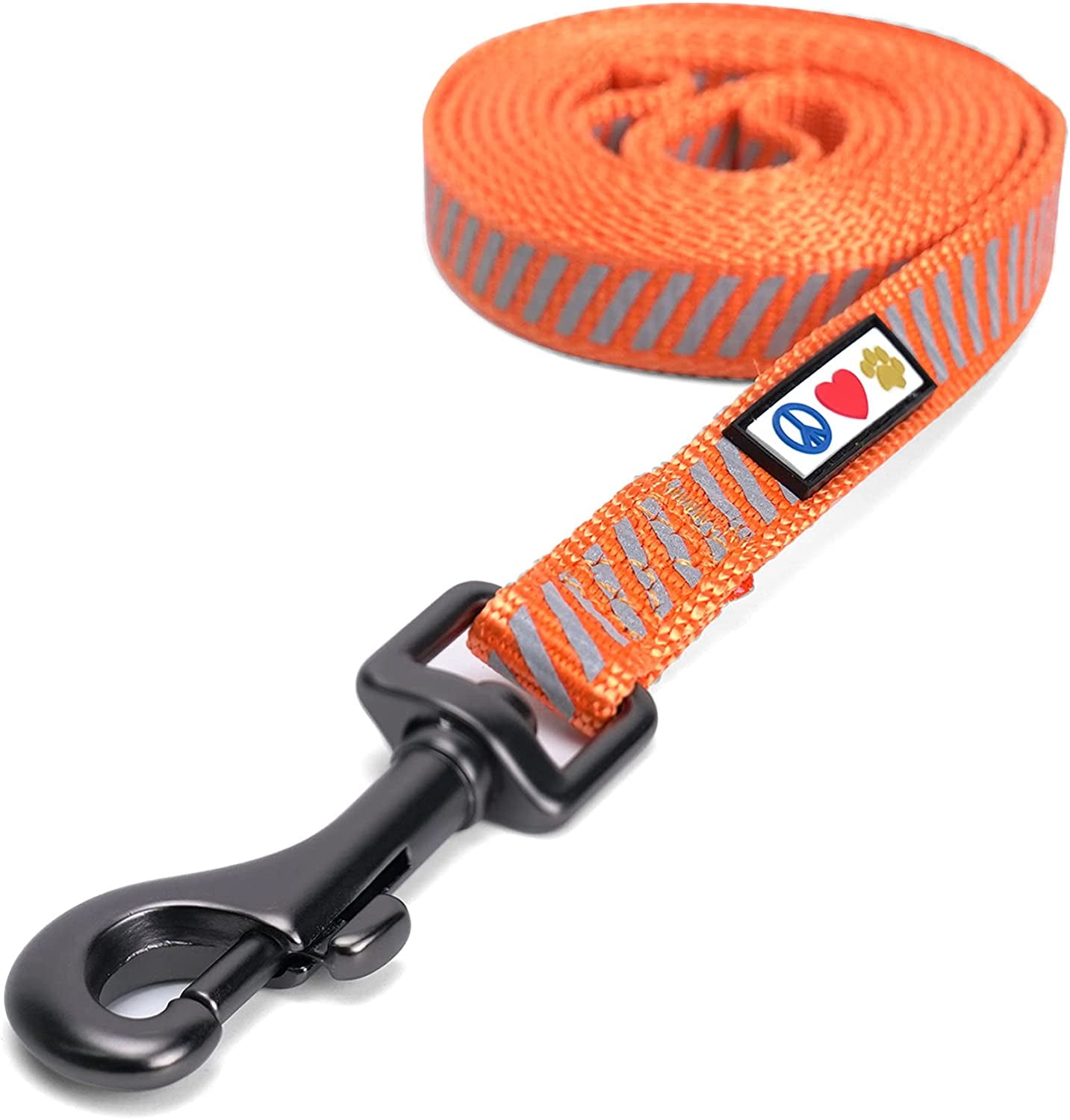 Pawtitas Pet Leash - Comfortable Heavy Duty Reflective Dog Leash | 6 Foot Orange, Highly Visible Threads