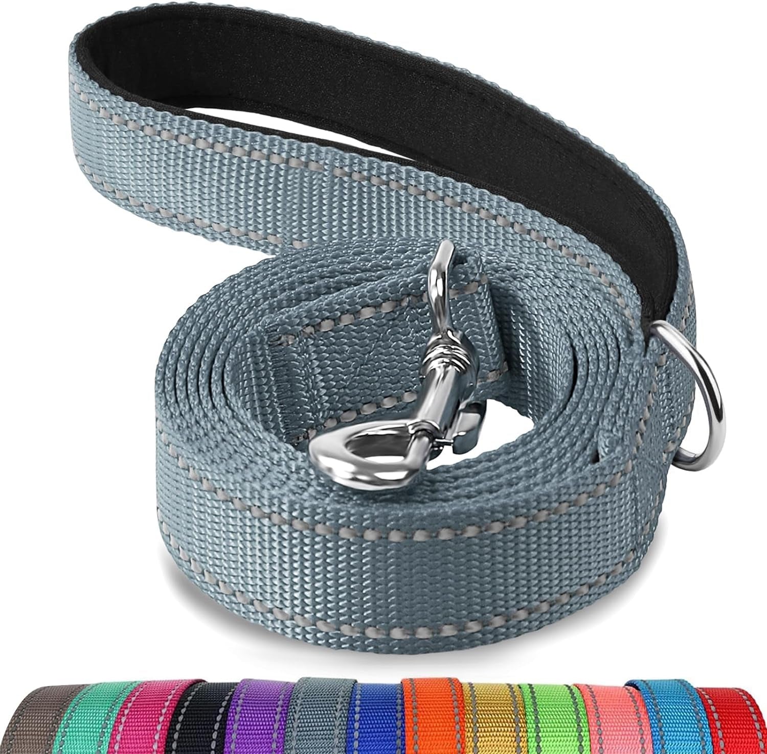 Joytale Double-Sided Reflective Dog Leash, 6 FT/5 FT/4 FT, Padded Handle Nylon Heavy Duty Leashes for Small & Medium Dogs Walking, Gray, 5FT