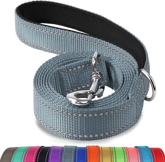 Joytale Double-Sided Reflective Dog Leash, 6 FT/5 FT/4 FT, Padded Handle Nylon Heavy Duty Leashes for Small & Medium Dogs Walking, Gray, 5FT