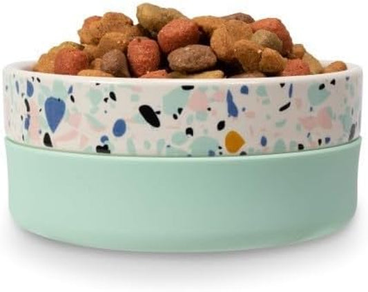 Now House for Pets by Jonathan Adler Mint "Terrazzo" Duo Bowl, Small | Dishwasher Safe, Easy to Clean Dog Bowl with Anti-Skid Lid | Dual Functionality Bowl for Dogs for Storage or Travel