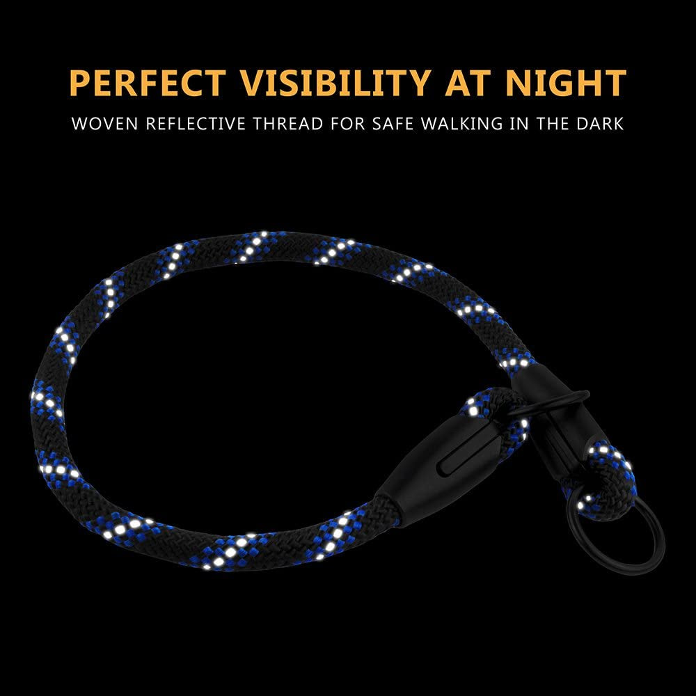 Bronzedog Rope Pro Training Dog Collar Braided No Pull Quick Release round Lead Collars for Dogs Small Medium Large Puppy (XS - 15.7" Long, Blue)