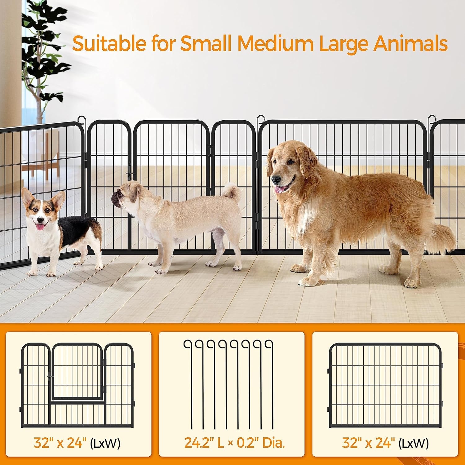 Yaheetech Dog Playpen Indoor, Extra Wide Outdoor Dog Fence Foldable Pet Puppy Exercise Pen for Yard/Garden/Rv Camping, 8 Panels 24 Inch Height X 32 Inch Width