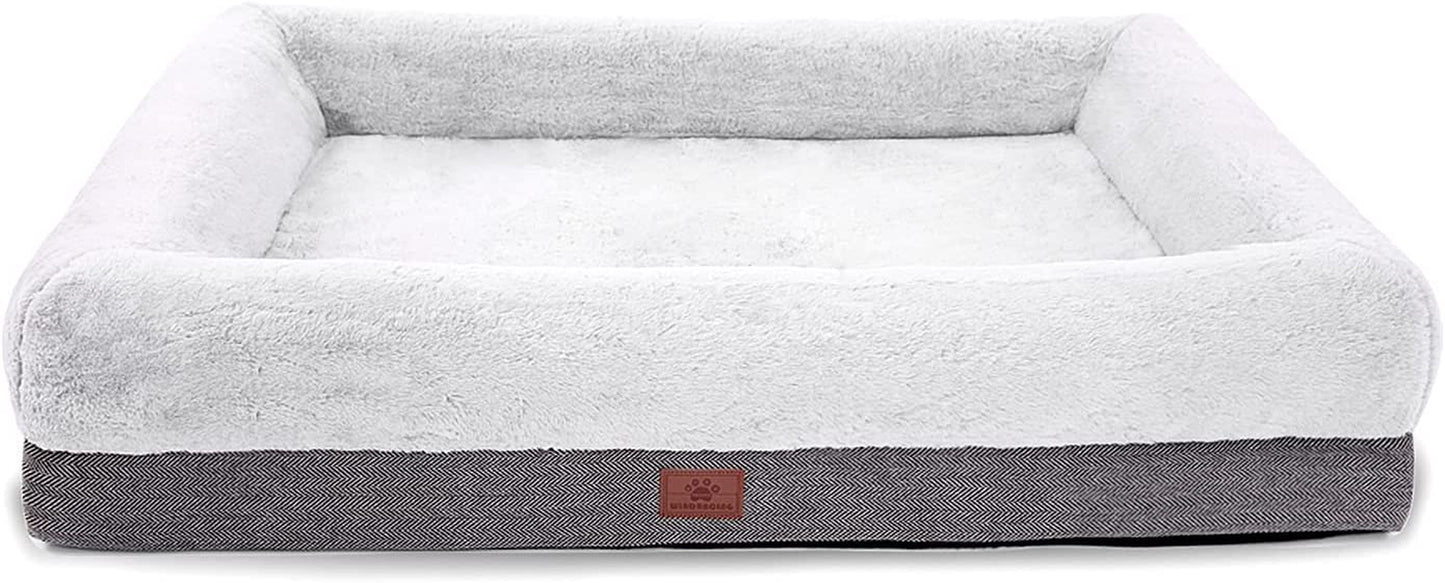 WINDRACING Orthopedic Dog Bed for Extra Large Dogs, Bolster Sides Dogs Sofa Bed with Removable Washable Cover & Non-Skid Bottom, Soft Pet Bed with Egg Foam Dog Couch for Sleeping, 46 X 30 Inch, Gray