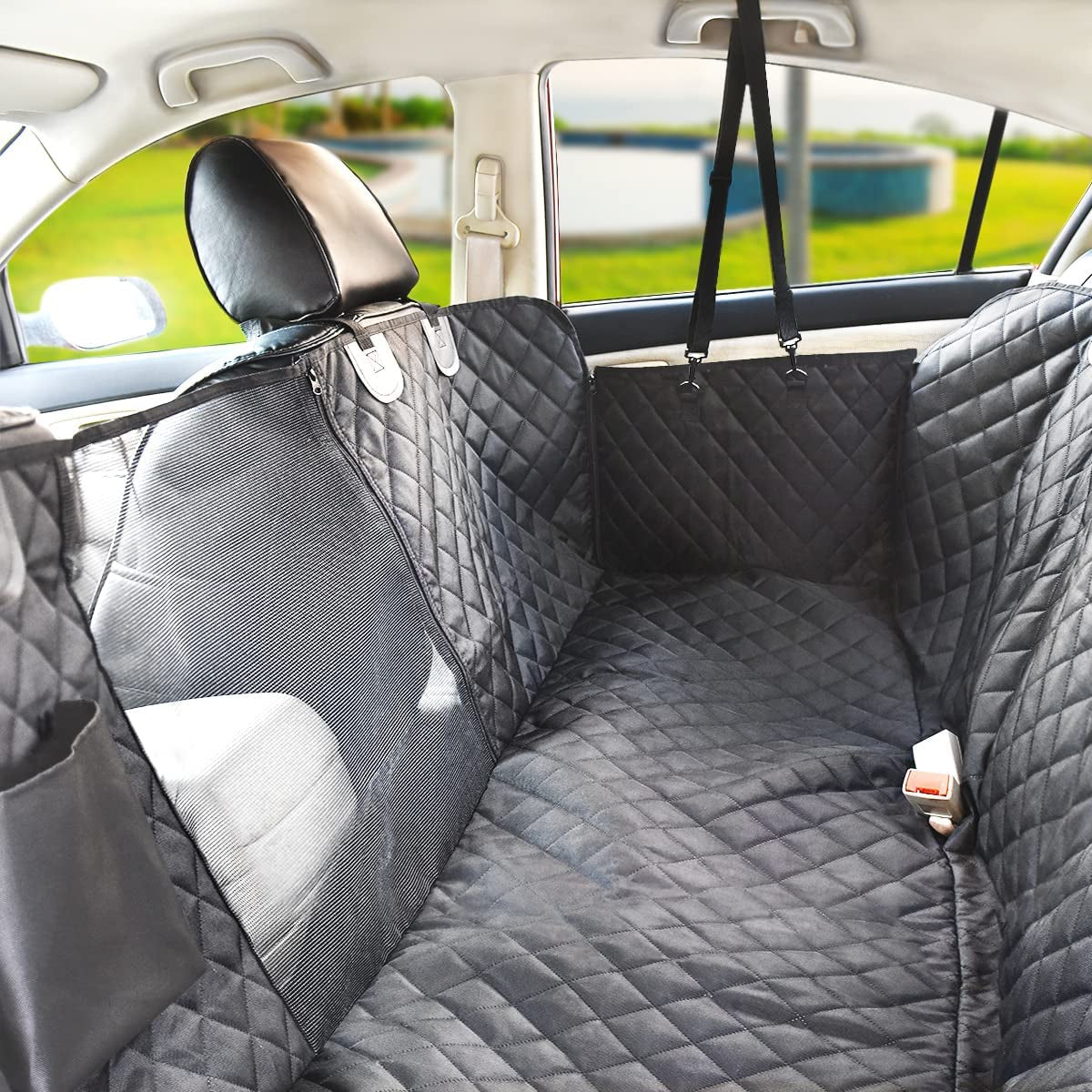 Vailge Dog Seat Cover for Back Seat, 100% Waterproof with Mesh Window, Scratch Prevent Anti-Slip Dog Car Hammock, Standard