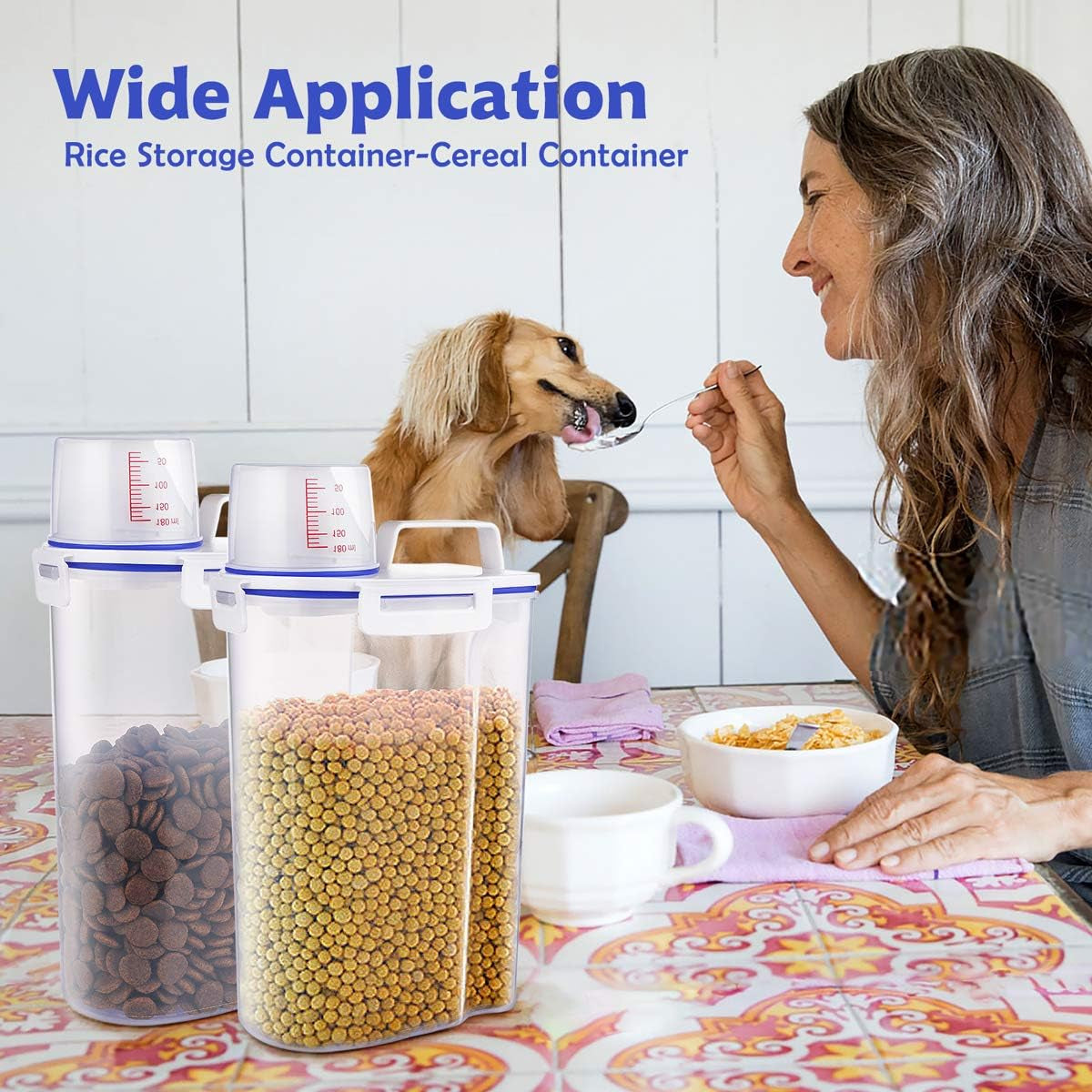 Kytely Airtight Pet Food Storage Container with Measuring Cup and Scoop, Small Size for Dogs, Cats, and Birds (White)