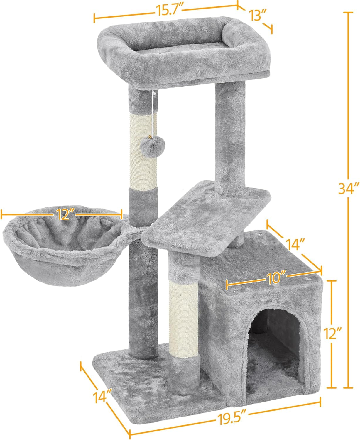 Topeakmart Cat Tree 34In Cat Tower Plush Cover with Condo, Platform & Basket for Indoor Kittens, Cat Furniture Activity Tree