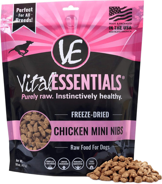 Vital Essentials Freeze Dried Dog Food, Chicken Mini Nibs 16 Oz