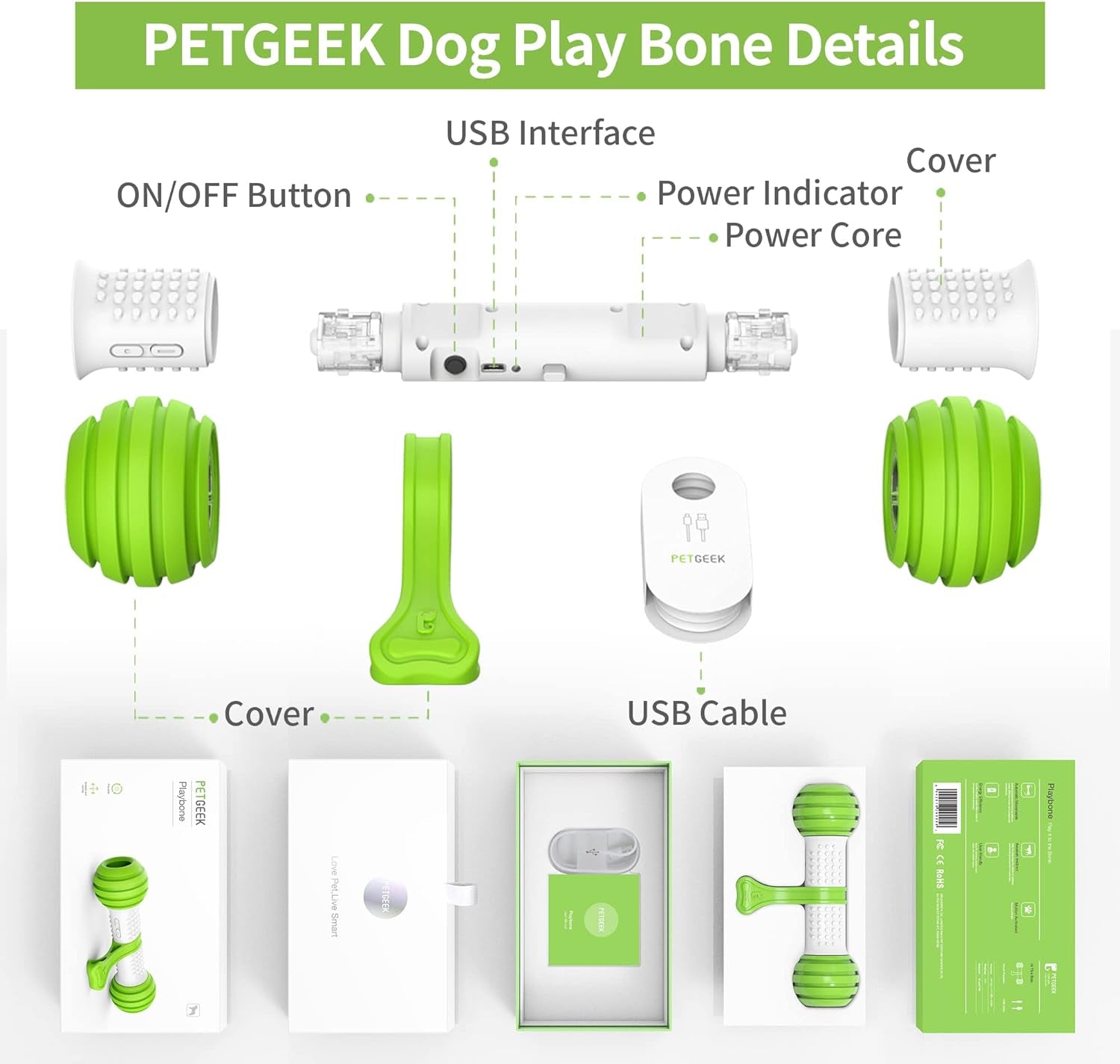 PETGEEK Automatic Dog Bone Toy, Smart Interactive Pet Toys for Boredoms, Electronic Dog Self Entertainment Toy, Safe & Durable Material