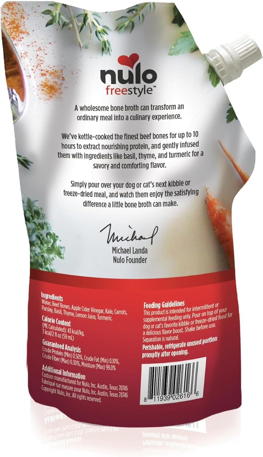 Nulo Freestyle Bone Broth, Premium Food Topper for Cats and Dogs, with Collagen and Chondroitin Sulfate to Help Boost the Quality of Your Pet’S Coat and Skin, 20 Fl Oz (Pack of 3)