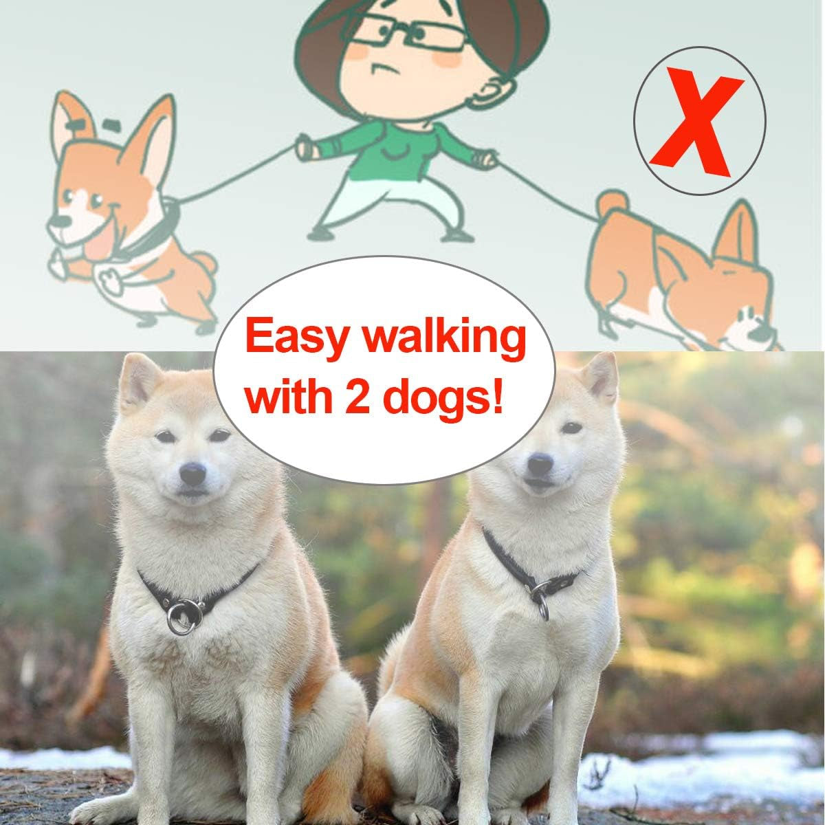 Maypaw Double Dog Leash, Rope 2 Dog Dual Leash 360° Swivel No Tangle Coupler 2 Dogs Leash
