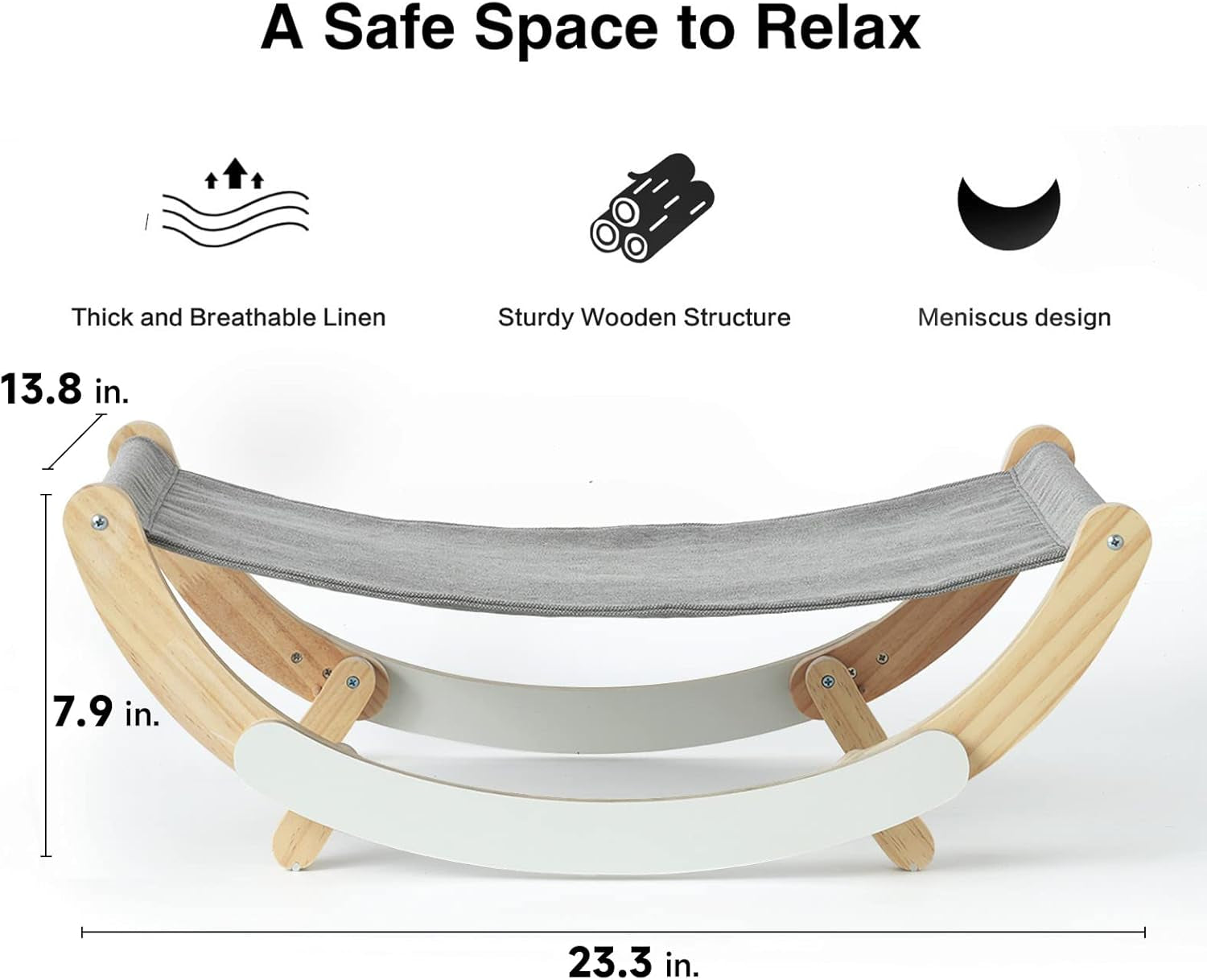 FUKUMARU Cat Hammock, New Moon Cat Swing Chair, Elevated Cat Bed for Indoor Cats, Cat Furniture Gift for Cat or Small Dog, Grey