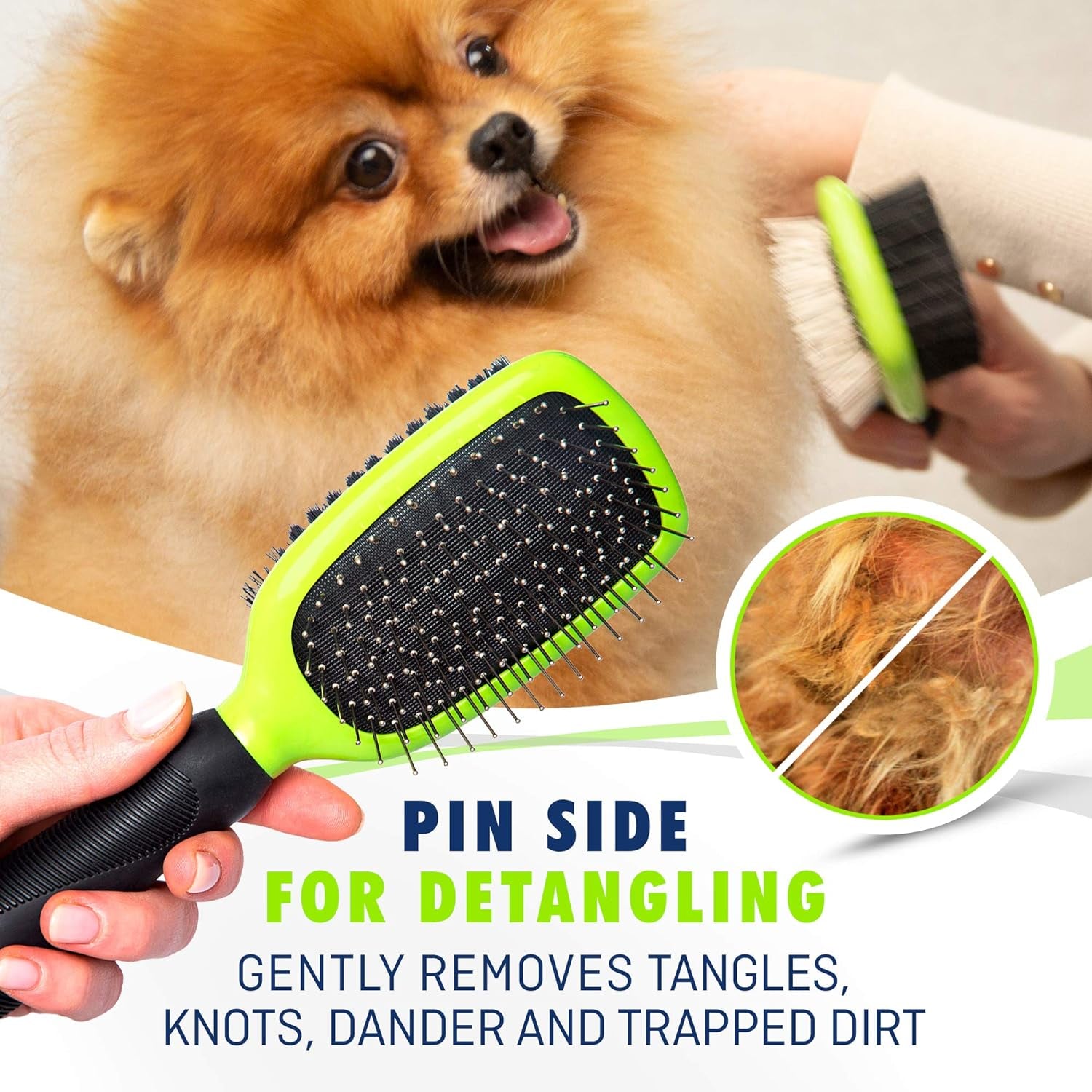 REXIPETS Dog & Cat Brush & Comb Pet Grooming Set - Double Side (Large) - Ultimate Deshedding Tool - Lice and Flea Removing - Perfect Groomer'S Tools - Strong Grip and Soft Bristles