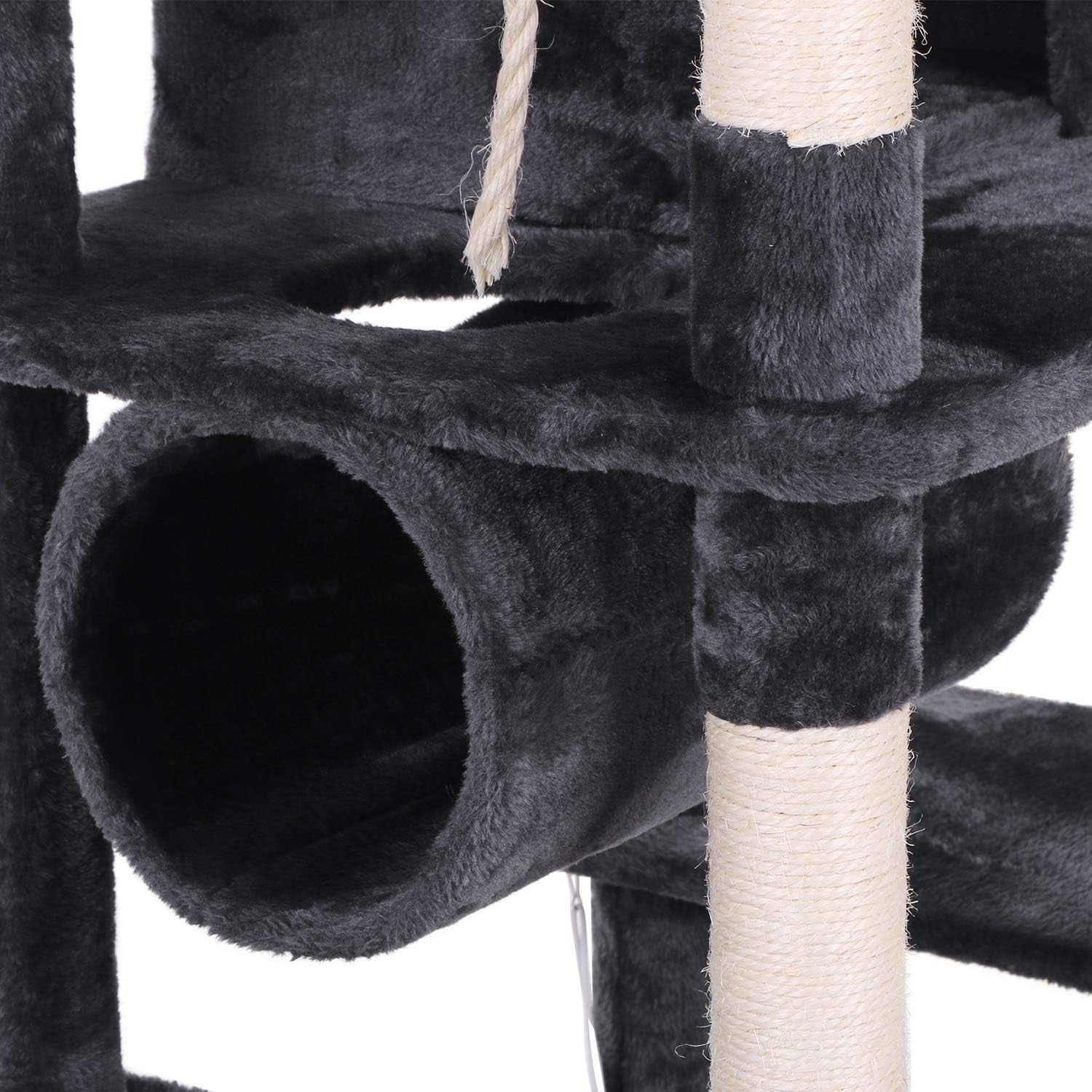 BEWISHOME Cat Tree Condo Furniture Kitten Activity Tower Pet Kitty Play House Playground with Sisal Scratching Posts Perch Hammock Tunnel Grey MMJ02H