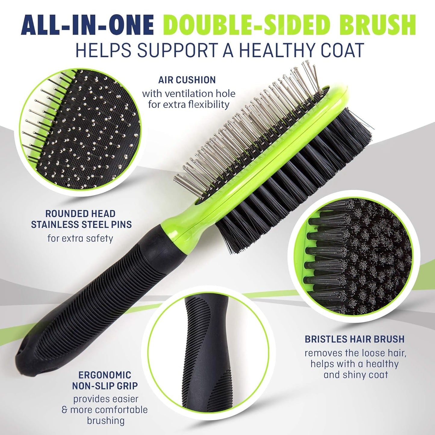 REXIPETS Dog & Cat Brush & Comb Pet Grooming Set - Double Side (Large) - Ultimate Deshedding Tool - Lice and Flea Removing - Perfect Groomer'S Tools - Strong Grip and Soft Bristles
