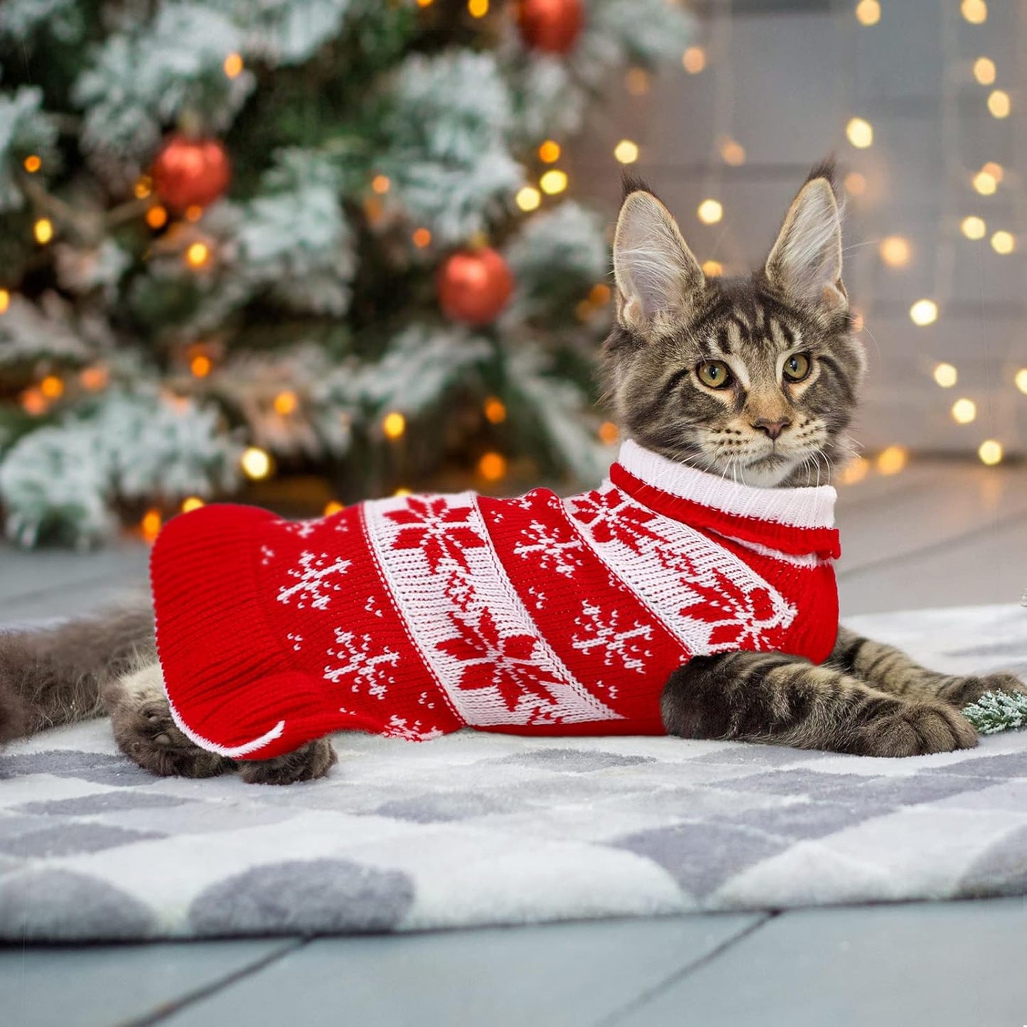 Pedgot 2 Pack Dog Christmas Dress Warm Dog Xmas Sweater Pet Christmas Clothes Stripes Dog Knit Sweater Dress Dog Winter Warm Pullover with Snowflakes and Christmas Flowers (M)