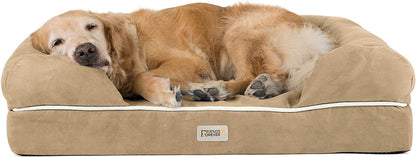Friends Forever X-Large Dog Bed, Orthopedic Dog Sofa Memory Foam Mattress, Calming Dog Couch Bed, Wall Rim Pillow, Water Resistant Liner, Washable Cover, Non-Slip Bottom, Chester, X-Large Khaki Beige