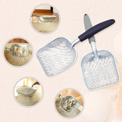 VIVAGLORY Cat Litter Scoop, Durable Metal Litter Scoop for Kitty, Sifter with Deep Shovel and Ergonomic Handle, Made of Heavy Duty Solid Aluminum, Jumbo Size, Navy Blue
