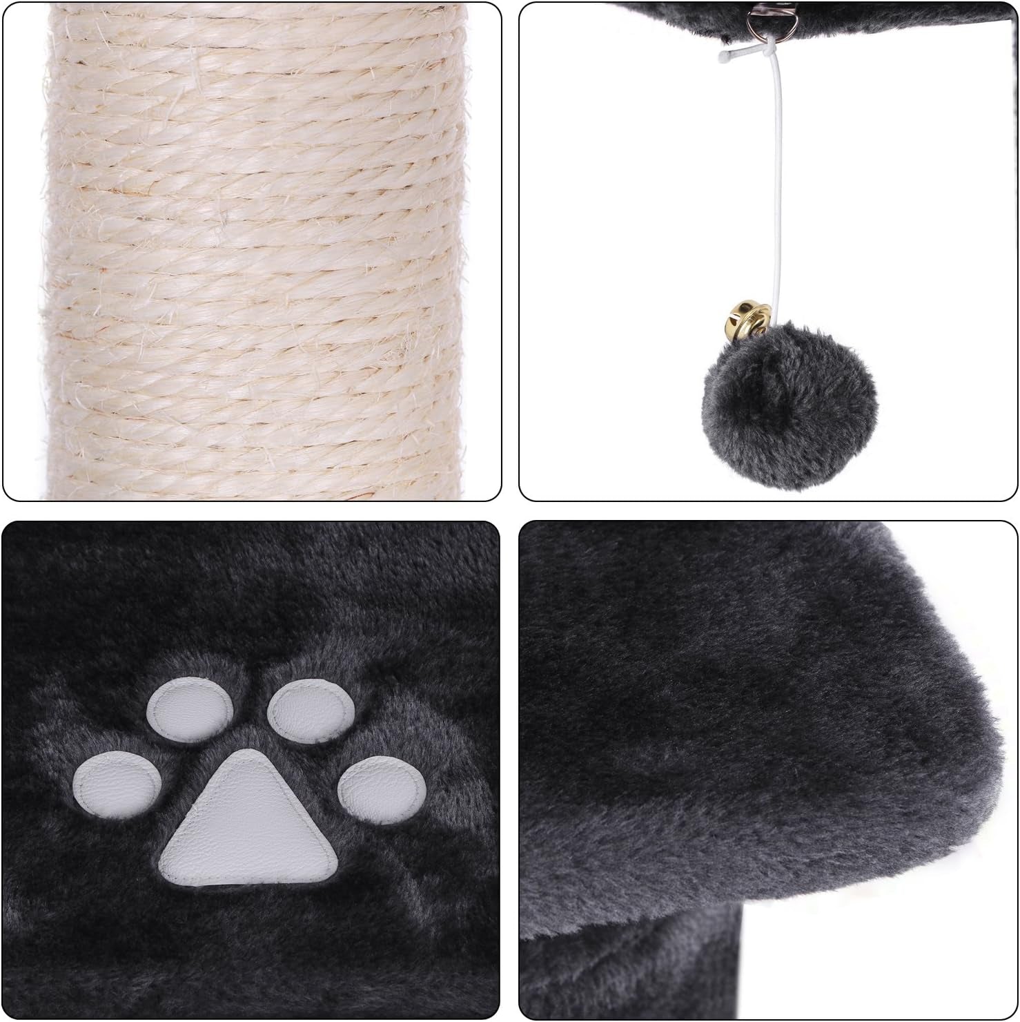 BEWISHOME Cat Tree Condo Furniture Kitten Activity Tower Pet Kitty Play House Playground with Sisal Scratching Posts Perch Hammock Tunnel Grey MMJ02H