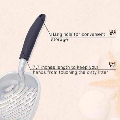 VIVAGLORY Cat Litter Scoop, Durable Metal Litter Scoop for Kitty, Sifter with Deep Shovel and Ergonomic Handle, Made of Heavy Duty Solid Aluminum, Jumbo Size, Navy Blue