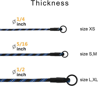 Bronzedog Rope Pro Training Dog Collar Braided No Pull Quick Release round Lead Collars for Dogs Small Medium Large Puppy (XS - 15.7" Long, Blue)