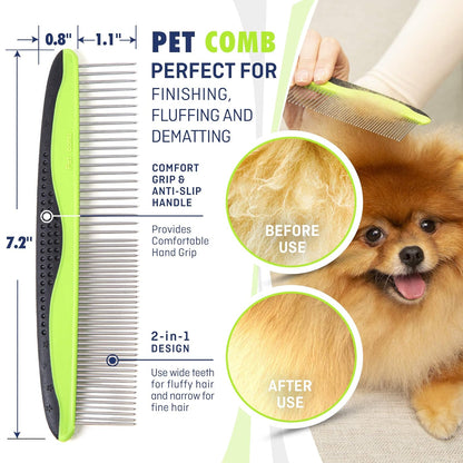REXIPETS Dog & Cat Brush & Comb Pet Grooming Set - Double Side (Large) - Ultimate Deshedding Tool - Lice and Flea Removing - Perfect Groomer'S Tools - Strong Grip and Soft Bristles
