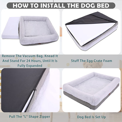 WINDRACING Orthopedic Dog Bed for Extra Large Dogs, Bolster Sides Dogs Sofa Bed with Removable Washable Cover & Non-Skid Bottom, Soft Pet Bed with Egg Foam Dog Couch for Sleeping, 46 X 30 Inch, Gray