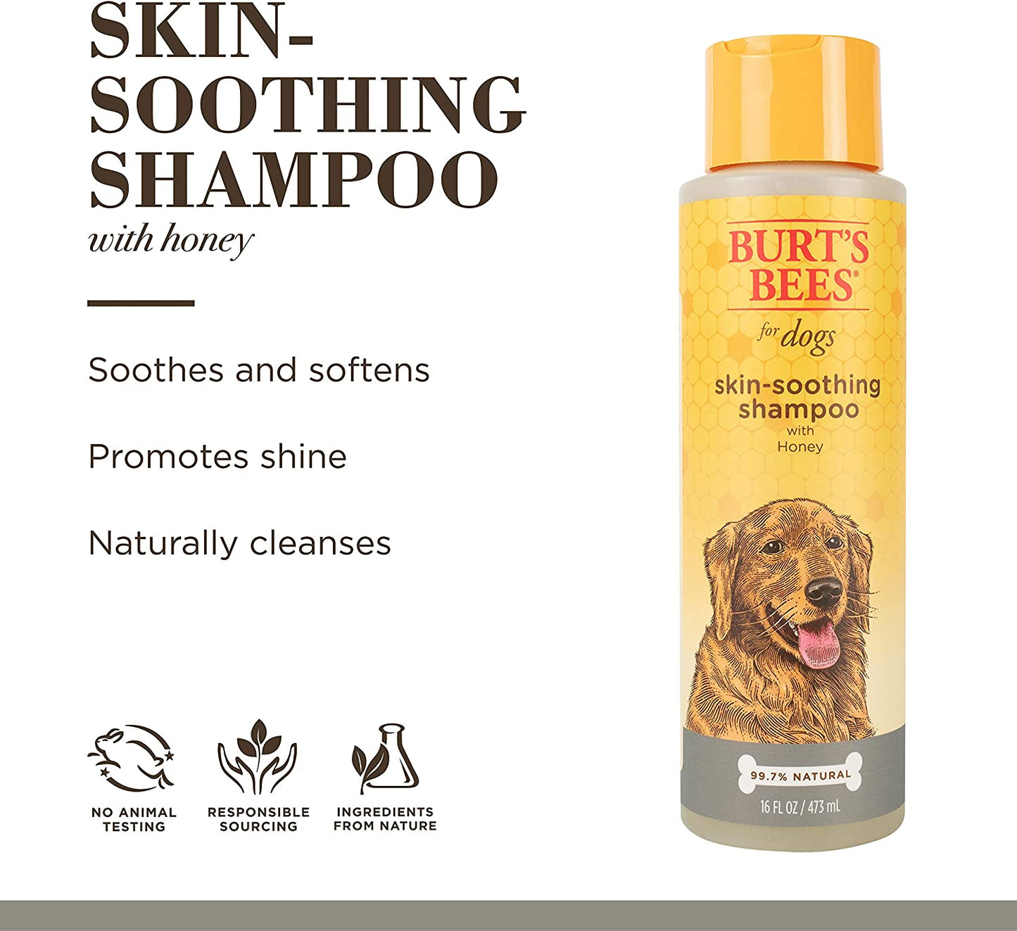 Burt'S Bees for Pets Naturally Derived Skin Soothing Shampoo with Honey - Dog Shampoo for All Dogs and Puppies - Safe for Dogs with Dry and Sensitive Skin - Made in USA, 16 Ounces
