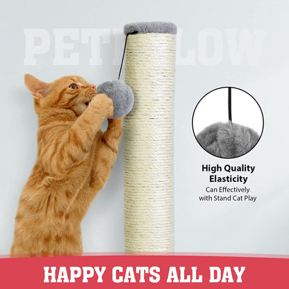 Petellow 31'' Tall Cat Scratching Post - Cat Claw Scratcher with Hanging Ball - Scratching Posts for Indoor Large Cats - Durable Stable Cat Furniture with Sisal Rope - Cat Scratch Post-Grey