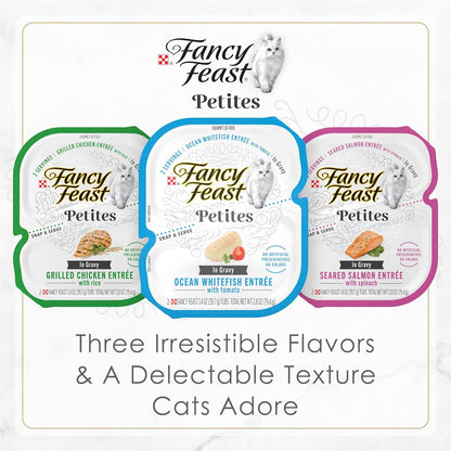 Purina Fancy Feast Gourmet Wet Cat Food Variety Pack, Petites Gravy Collection, Break-Apart Tubs, 48 Servings - (Pack of 24) 2.8 Oz. Tubs