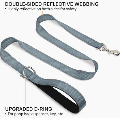 Joytale Double-Sided Reflective Dog Leash, 6 FT/5 FT/4 FT, Padded Handle Nylon Heavy Duty Leashes for Small & Medium Dogs Walking, Gray, 5FT