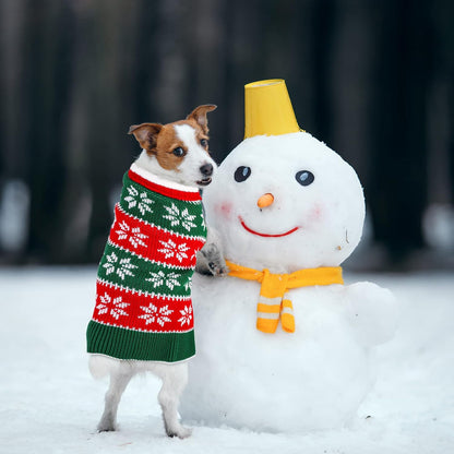 Pedgot 2 Pack Dog Christmas Dress Warm Dog Xmas Sweater Pet Christmas Clothes Stripes Dog Knit Sweater Dress Dog Winter Warm Pullover with Snowflakes and Christmas Flowers (M)