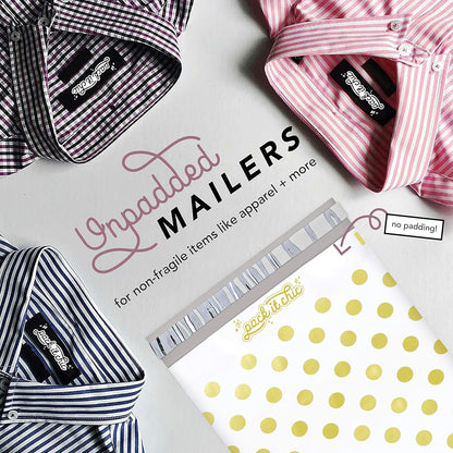 Pack It Chic - 10X13 (100 Pack) Gold Polka Dot Poly Mailer Envelope Plastic Custom Mailing & Shipping Bags - Self Seal