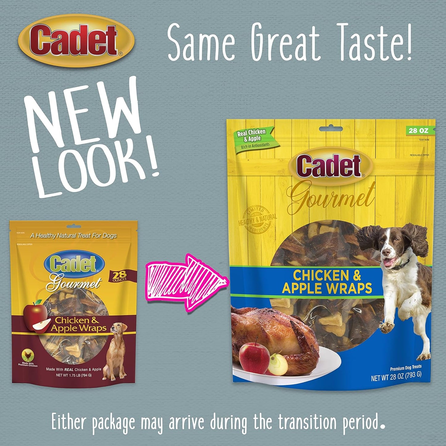 Cadet Gourmet Chicken & Apple Wrapped Dog Treats Wraps - Healthy & Natural Chicken & Apple Dog Training Treats for Small & Large Dogs - Inspected & Tested in USA (28 Oz.)