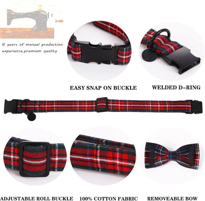 DOGWONG Premium Summer Dog Collars, Lemon Bowtie Dog Collar, Adjustable Heavy Duty Girl Dog Collar with Bow for Medium Dogs