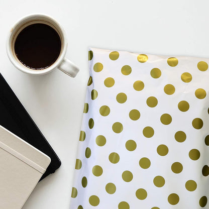 Pack It Chic - 10X13 (100 Pack) Gold Polka Dot Poly Mailer Envelope Plastic Custom Mailing & Shipping Bags - Self Seal