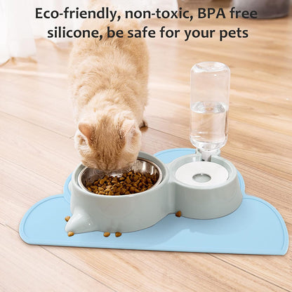 Designster Pet Food Mats–Dog Cat Feeding Mat Top Grade Cloud Silicone Pad Anti-Slip Waterproof Anti-Slip Bowl Placemat (Blue)