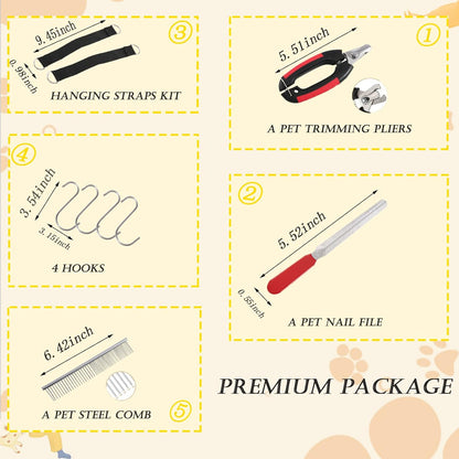 Hearyoo Pet Grooming Hammock Harness,Breathable Dog Hammock Restraint Bag for Pet,Dog Holder for Grooming,Pet Supplies Kit,With 4 Hooks ,Nail Trimmer, Pet Comb, Nail File for Pet Bathing