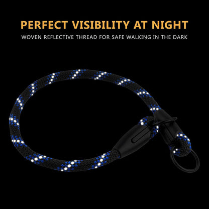 Bronzedog Rope Pro Training Dog Collar Braided No Pull Quick Release round Lead Collars for Dogs Small Medium Large Puppy (XS - 15.7" Long, Blue)