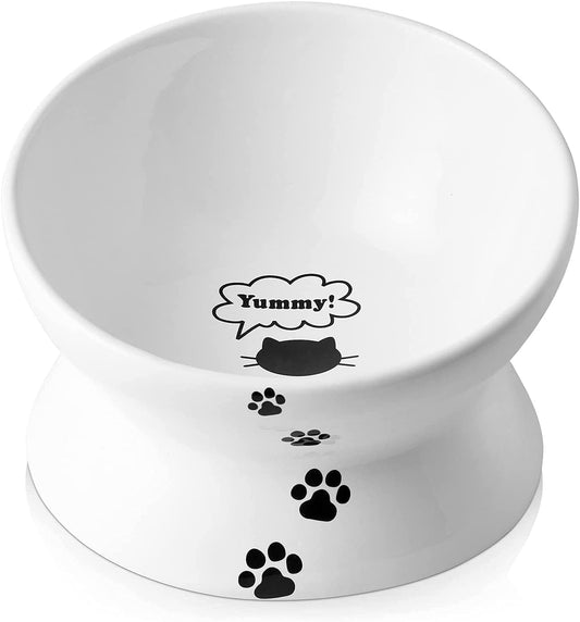 Y YHY Cat Bowl anti Vomiting, Raised Food Bowls, Tilted Elevated Bowl, Ceramic Pet Food Bowl for Flat Faced Cats, Small Dogs, Protect Pet'S Spine, Dishwasher Safe (5 Inches, White)