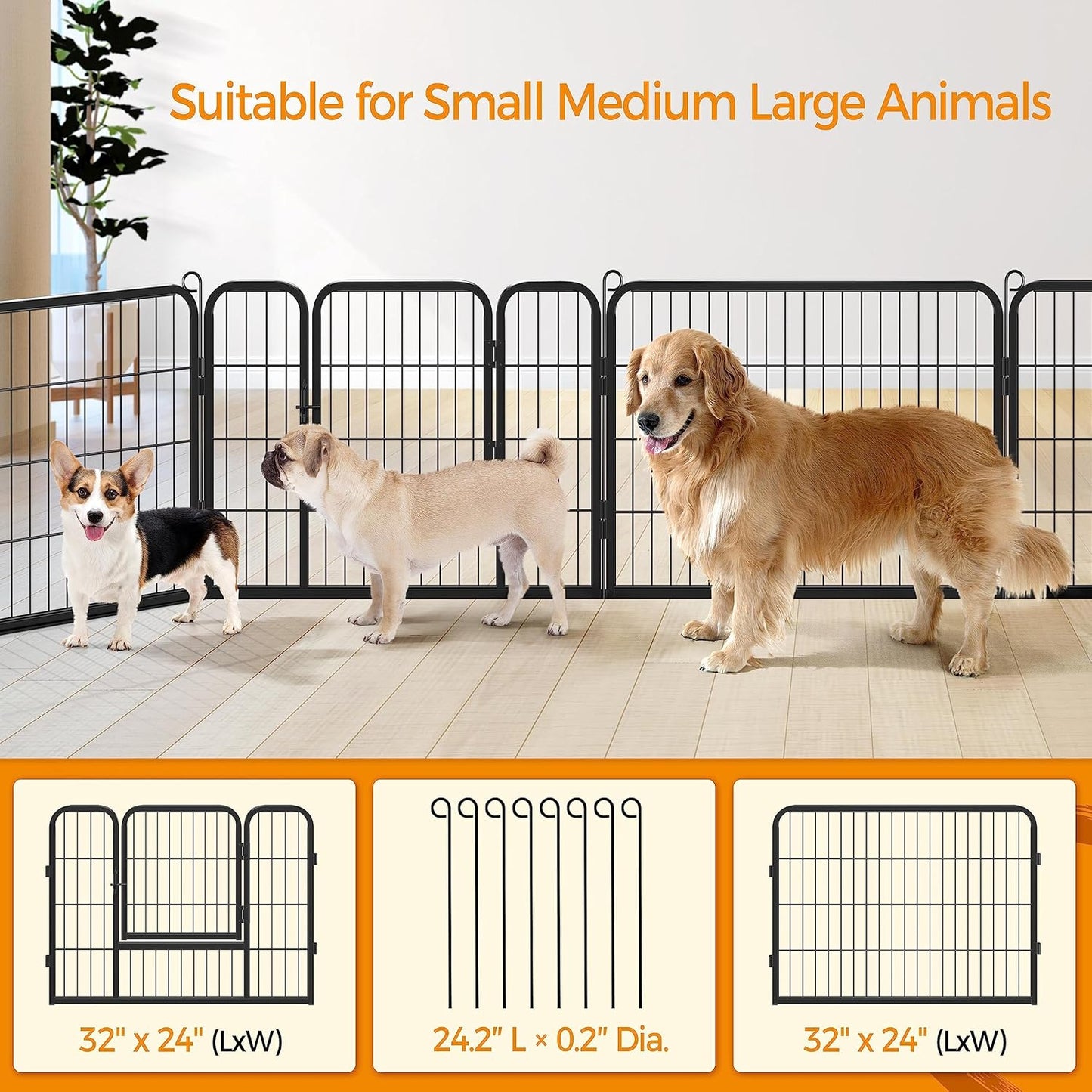 Yaheetech Dog Playpen Indoor, Extra Wide Outdoor Dog Fence Foldable Pet Puppy Exercise Pen for Yard/Garden/Rv Camping, 8 Panels 24 Inch Height X 32 Inch Width