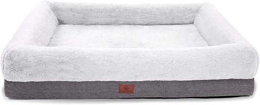 WINDRACING Orthopedic Dog Bed for Extra Large Dogs, Bolster Sides Dogs Sofa Bed with Removable Washable Cover & Non-Skid Bottom, Soft Pet Bed with Egg Foam Dog Couch for Sleeping, 46 X 30 Inch, Gray