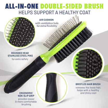 REXIPETS Dog & Cat Brush & Comb Pet Grooming Set - Double Side (Large) - Ultimate Deshedding Tool - Lice and Flea Removing - Perfect Groomer'S Tools - Strong Grip and Soft Bristles